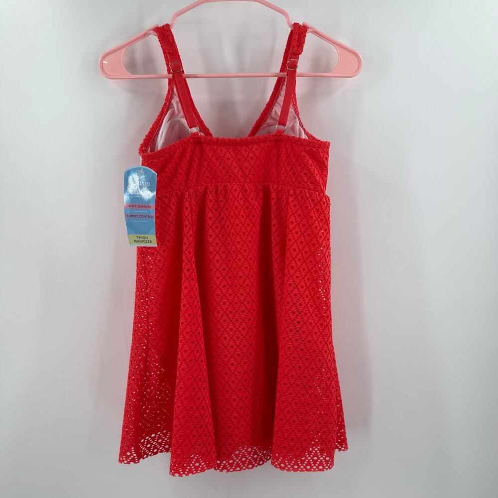 Swim Solutions Swim Dress Size 12 Bow Front Tummy Control Swimsuit Orange NWT - Picture 4 of 16